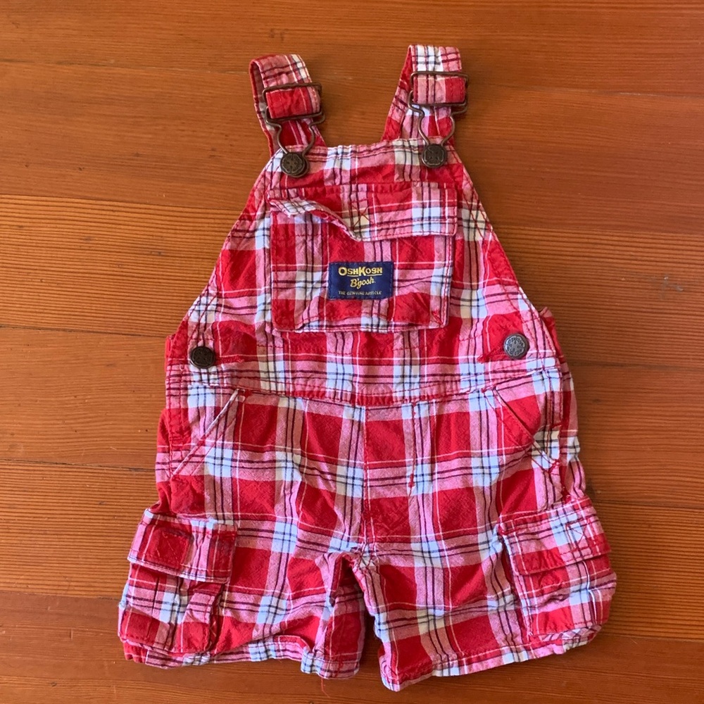 OshKosh B'gosh Red and White Plaid Overall shorts 6mo